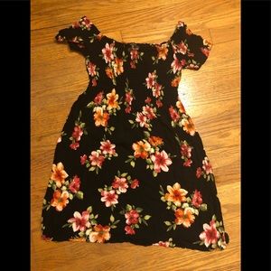 Floral Off the shoulder black dress